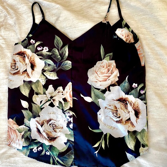Two Arrows Black Rose Print Silk Camisole Top - Picture 5 of 7